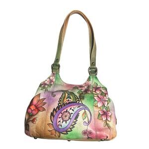 Anuschka Hand Painted Jaipur Paisley Triple Compartment Satchel